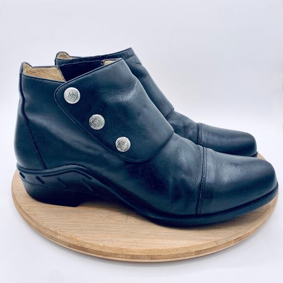 Ariat Boots Womens 10 Black Leather Ankle Snap Front Western Goth Boho - Picture 7 of 12